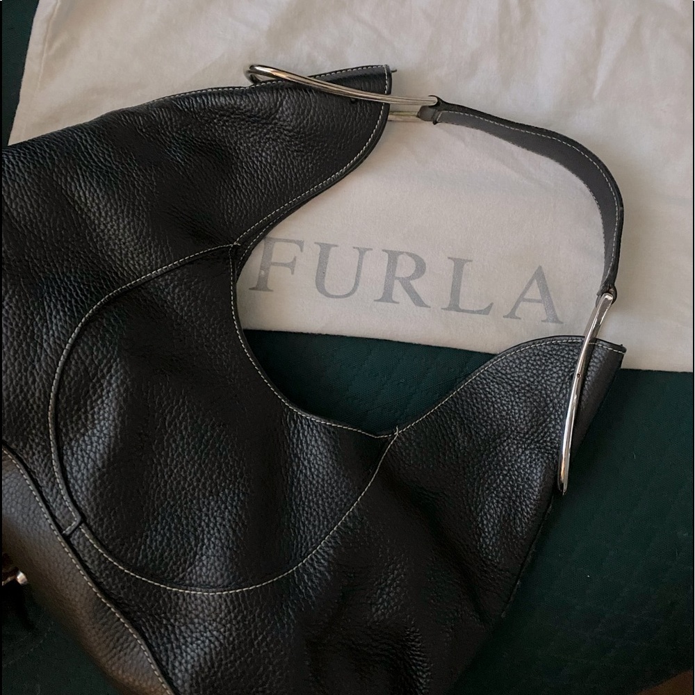 FURLA ITALIAN LEATHER HANDBAG with  silver buckles